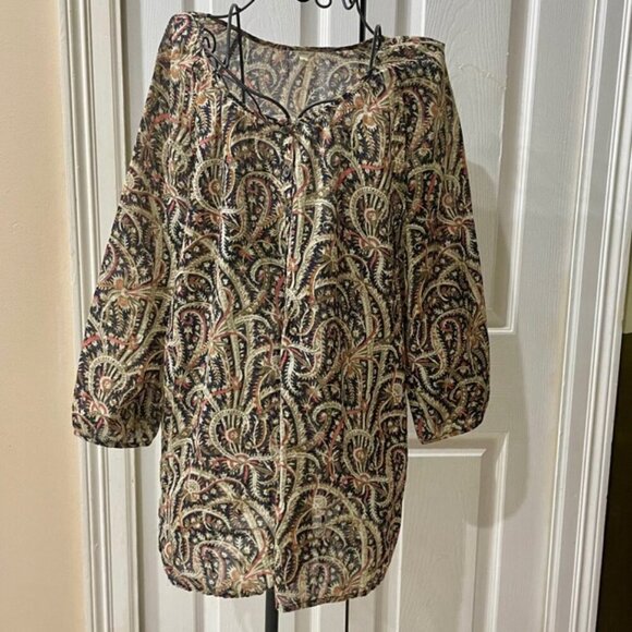 J.CREW BOHOCHIC PAISLEY TUNIC SZ SMALL 100%COTTON BLACK/PINK/BEIGE - Picture 8 of 16